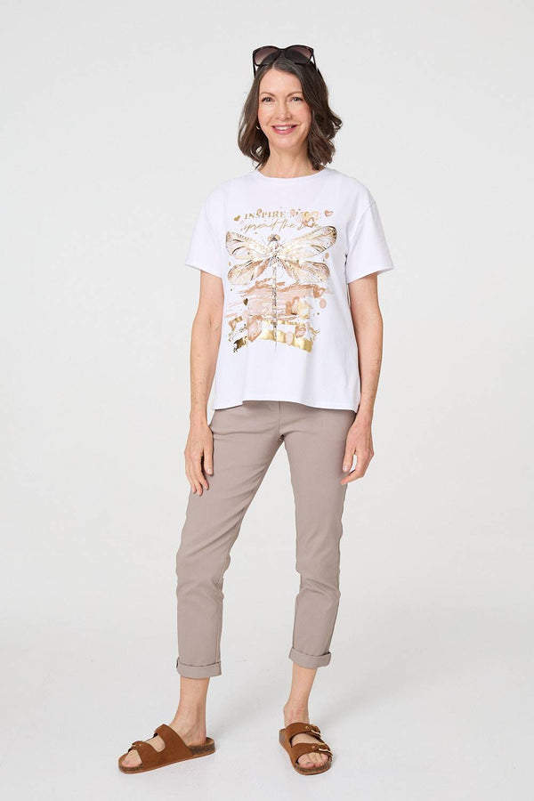 White | Graphic Print Metallic Detail T-Shirt