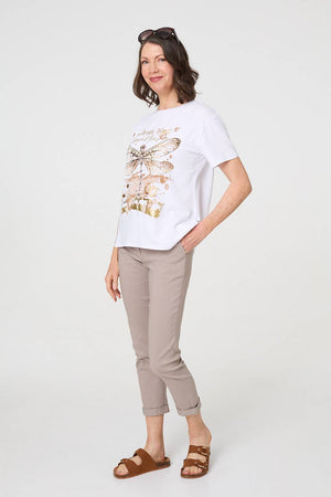 White | Graphic Print Metallic Detail T-Shirt
