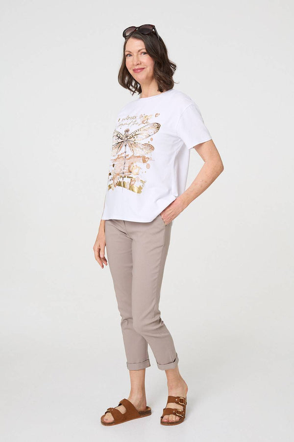 White | Graphic Print Metallic Detail T-Shirt