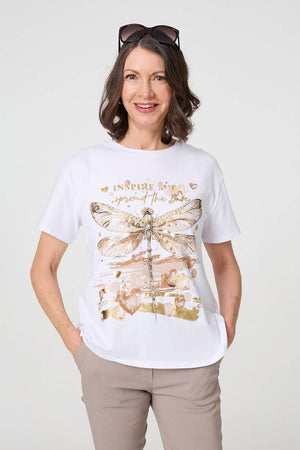 White | Graphic Print Metallic Detail T-Shirt