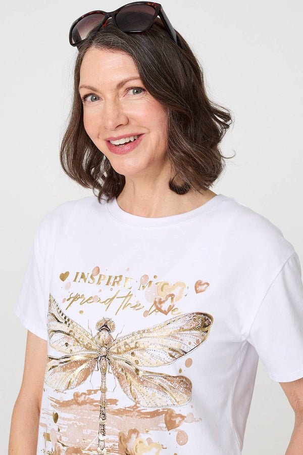 White | Graphic Print Metallic Detail T-Shirt