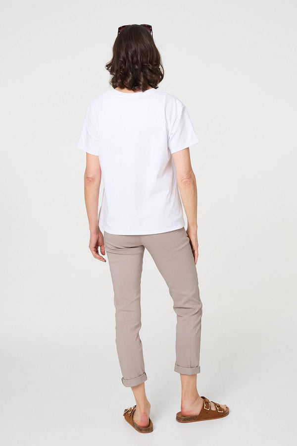 White | Graphic Print Metallic Detail T-Shirt