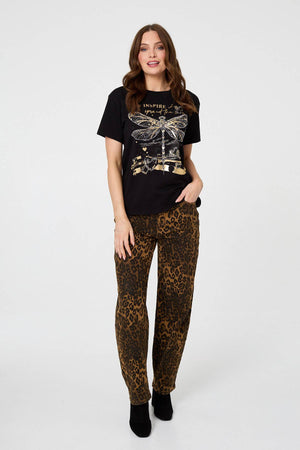 Black | Graphic Print Metallic Detail T-Shirt