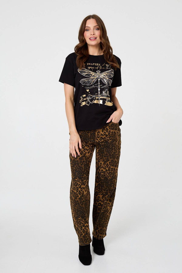 Black | Graphic Print Metallic Detail T-Shirt