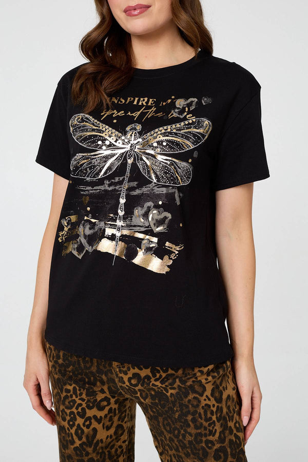 Black | Graphic Print Metallic Detail T-Shirt