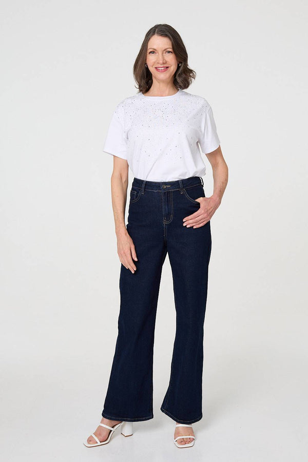 White | Sparkly Star Print Short Sleeve T-Shirt
