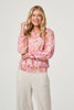 Pink | Floral Shirred 3/4 Sleeve V-Neck Blouse
