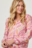 Pink | Floral Shirred 3/4 Sleeve V-Neck Blouse
