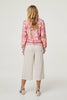Pink | Floral Shirred 3/4 Sleeve V-Neck Blouse
