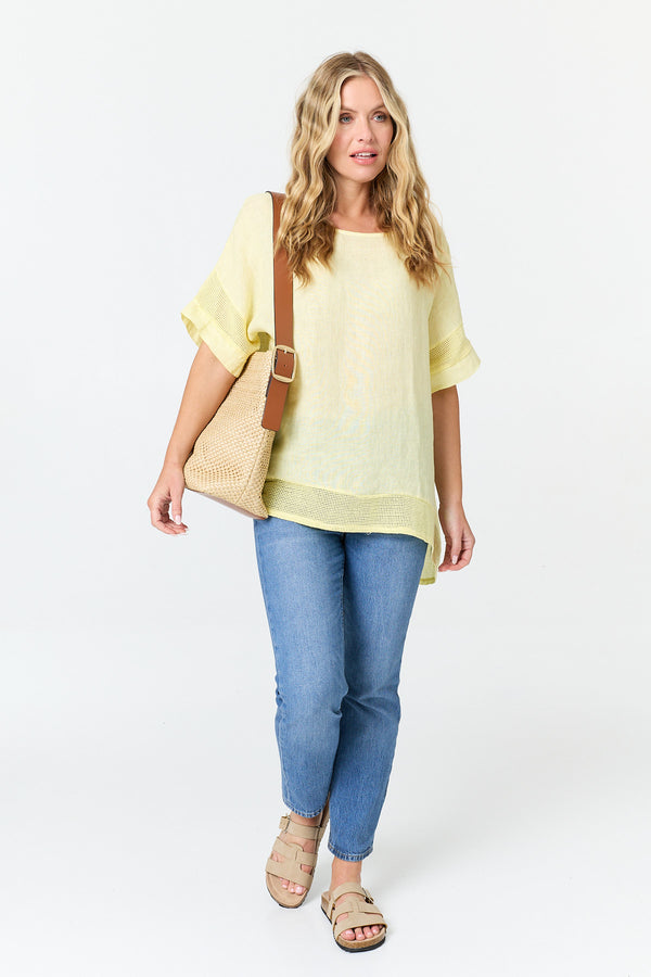Yellow | Textured 1/2 Sleeve Relaxed Top