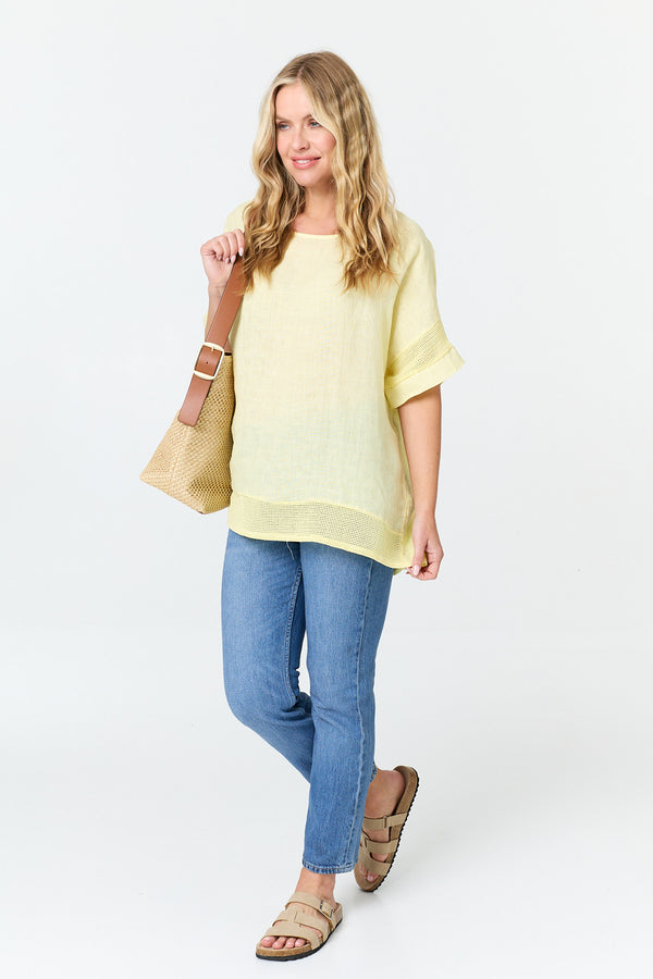 Yellow | Textured 1/2 Sleeve Relaxed Top