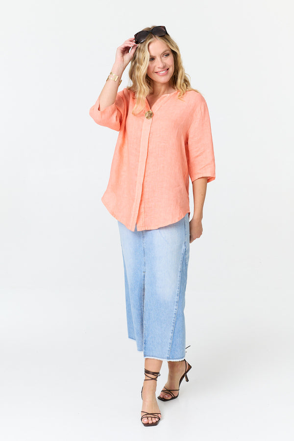 Coral | Button Front 3/4 Sleeve Relaxed Blouse