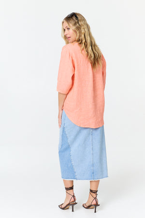 Coral | Button Front 3/4 Sleeve Relaxed Blouse