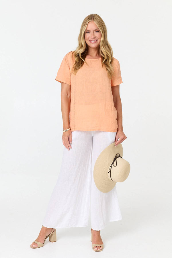 Pink | Lace Trim Relaxed Short Sleeve Top