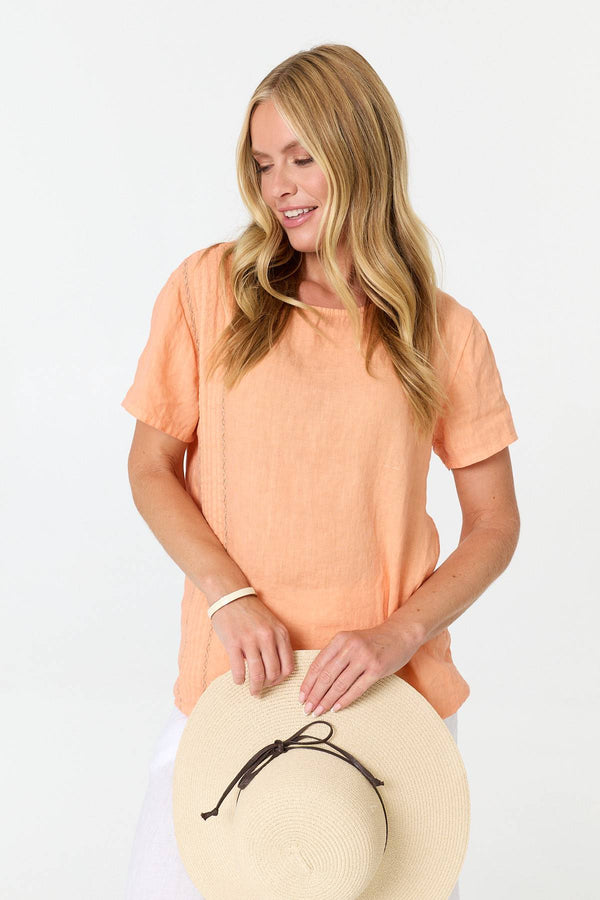 Pink | Lace Trim Relaxed Short Sleeve Top