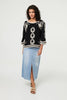 Black | Floral Embroidered 3/4 Sleeve Blouse
