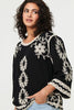 Black | Floral Embroidered 3/4 Sleeve Blouse
