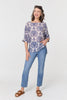 Blue | Baroque Print 3/4 Sleeve Relaxed Blouse
