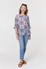 Blue | Baroque Print 3/4 Sleeve Relaxed Blouse
