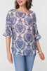 Blue | Baroque Print 3/4 Sleeve Relaxed Blouse

