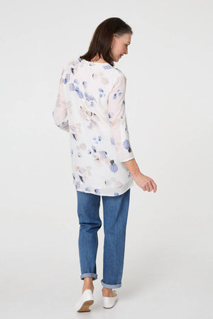 White | Printed 3/4 Sleeve Relaxed Blouse Top