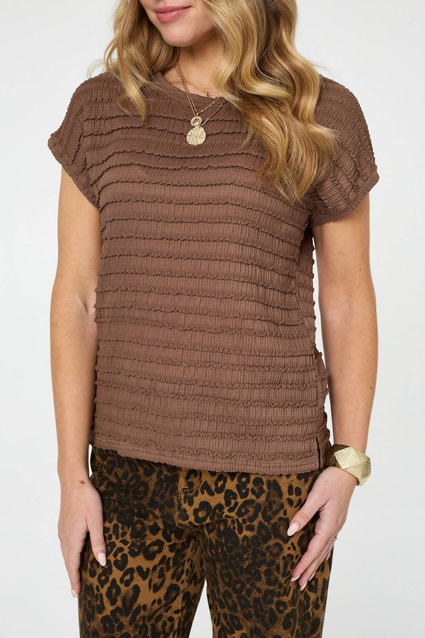 Brown | Ruffled Texture Short Sleeve Top