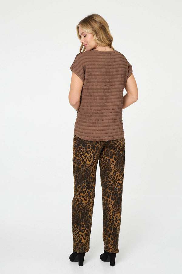 Brown | Ruffled Texture Short Sleeve Top