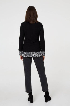 Black | Animal Print Layered Shirt Jumper Top
