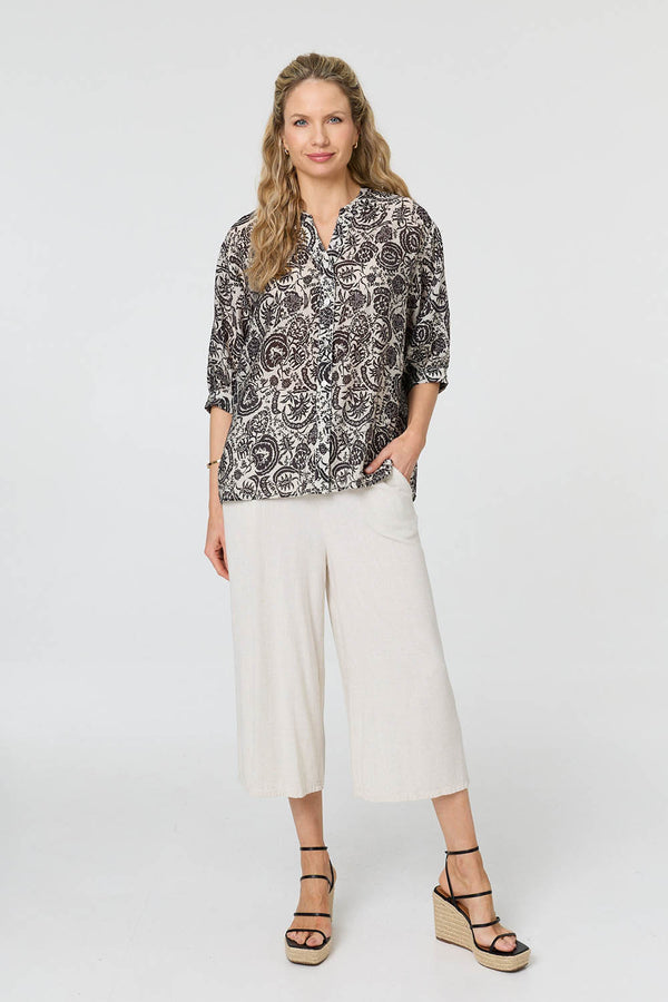 Black | Printed Relaxed 3/4 Sleeve Shirt