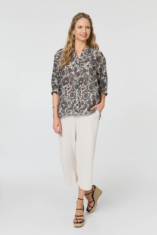 Black | Printed Relaxed 3/4 Sleeve Shirt