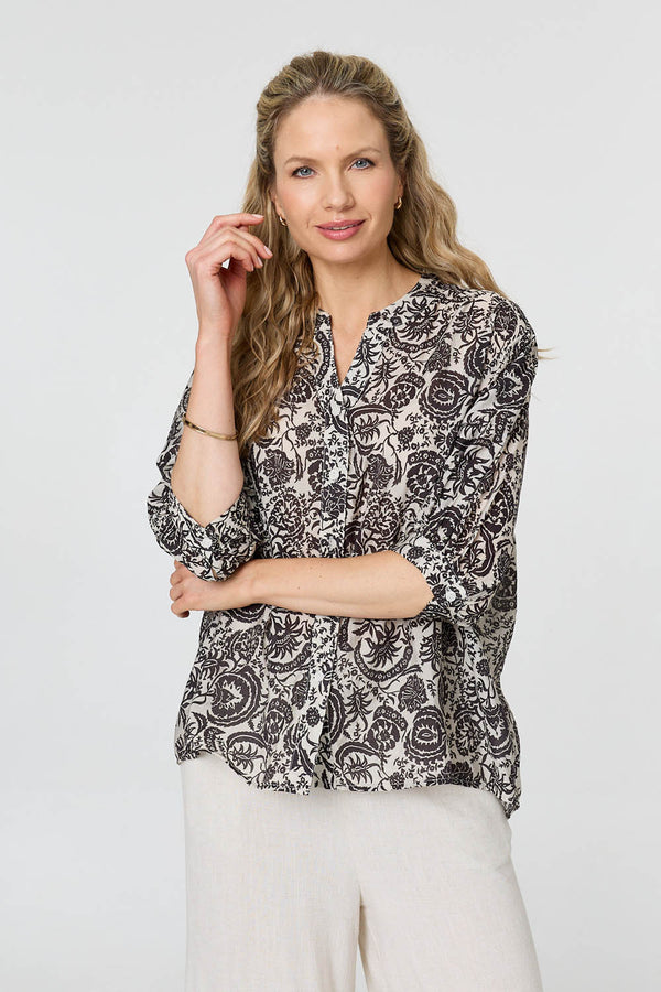 Black | Printed Relaxed 3/4 Sleeve Shirt