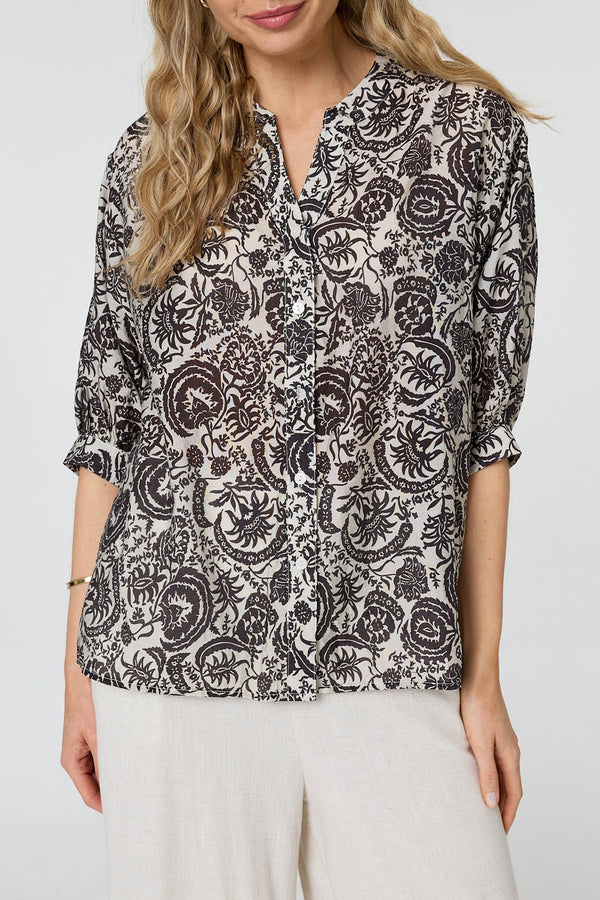 Black | Printed Relaxed 3/4 Sleeve Shirt