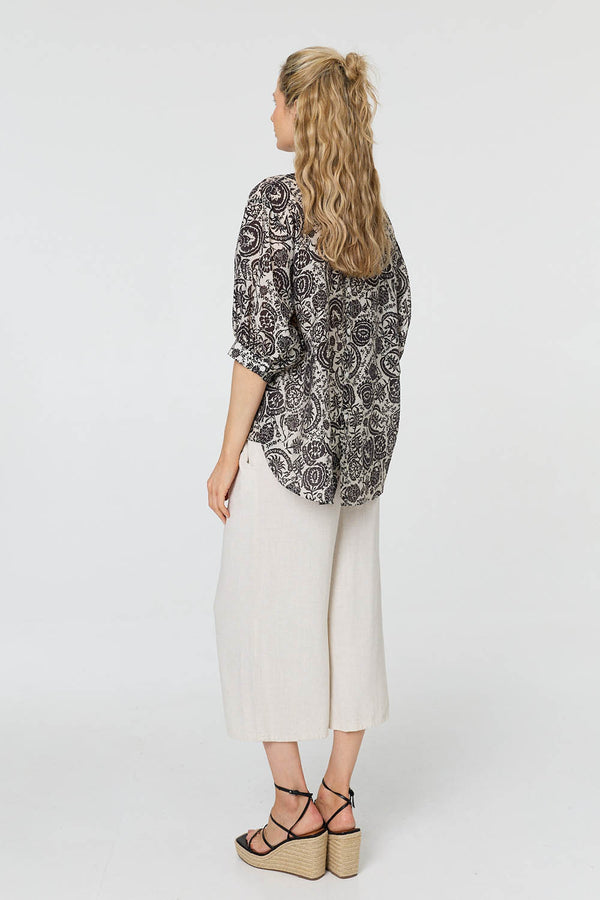 Black | Printed Relaxed 3/4 Sleeve Shirt