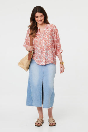 Orange | Printed Relaxed 3/4 Sleeve Shirt
