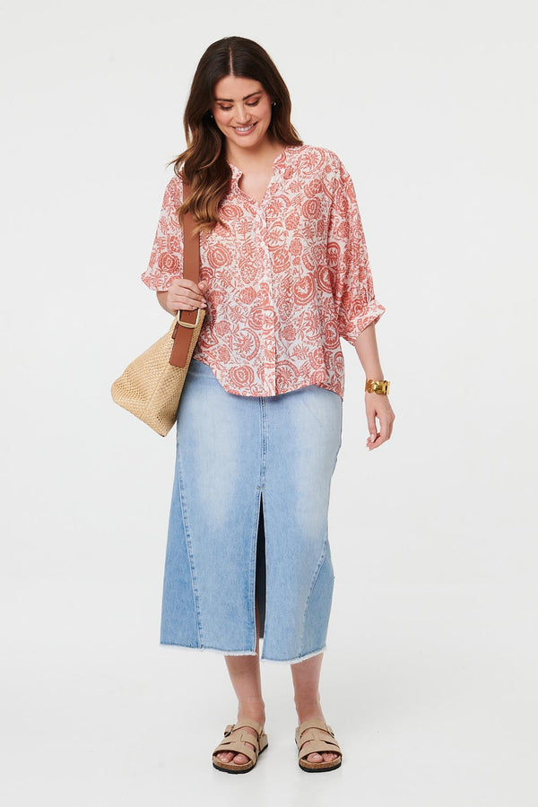 Orange | Printed Relaxed 3/4 Sleeve Shirt