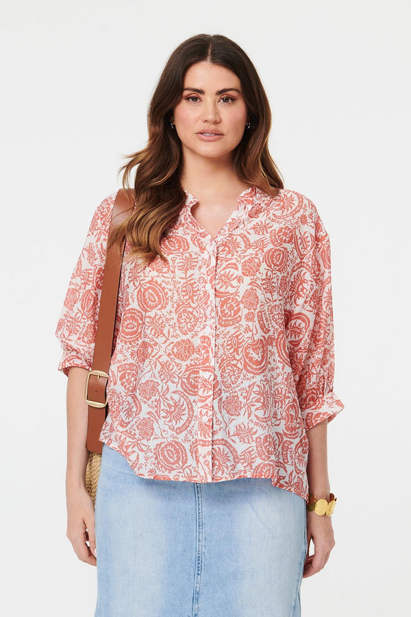 Orange | Printed Relaxed 3/4 Sleeve Shirt