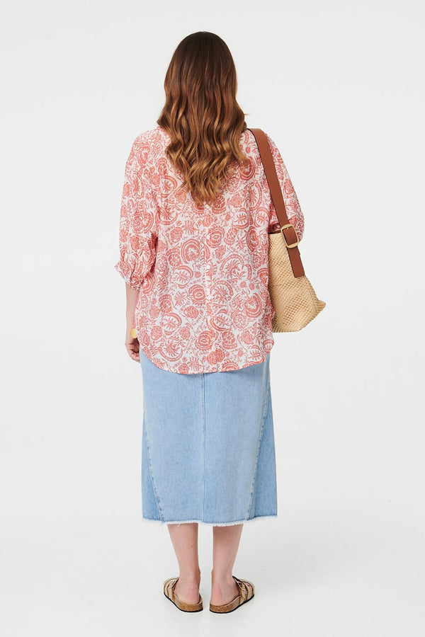 Orange | Printed Relaxed 3/4 Sleeve Shirt