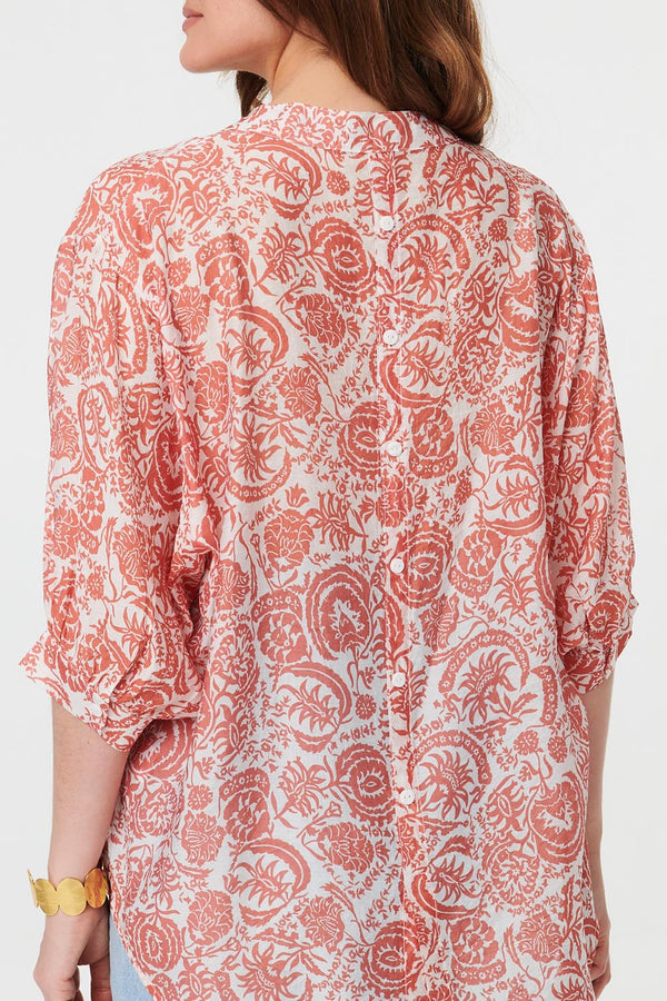 Orange | Printed Relaxed 3/4 Sleeve Shirt