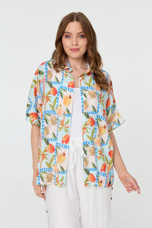 Blue | Patchwork Relaxed 1/2 Sleeve Shirt
