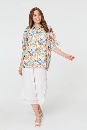 Blue | Patchwork Relaxed 1/2 Sleeve Shirt
