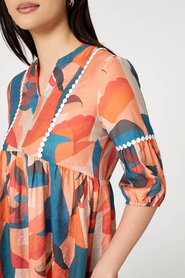 Orange | Abstract Lace Trim Relaxed Blouse