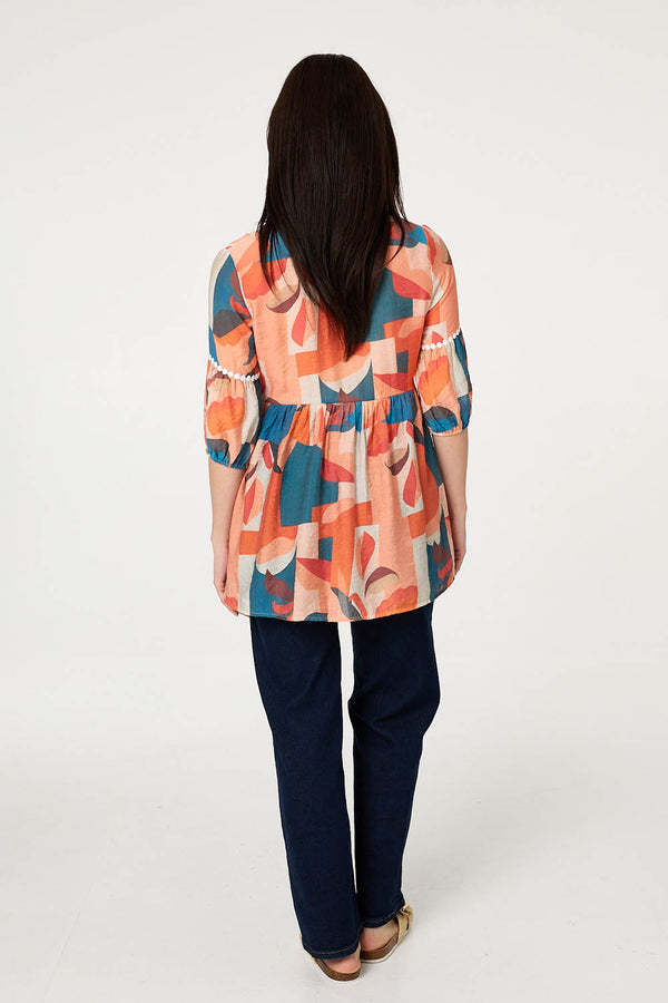 Orange | Abstract Lace Trim Relaxed Blouse