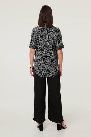 Black | Floral Embroidered Texture 3/4 Blouse