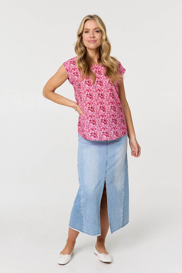 Pink | Floral Cap Sleeve Slim Top