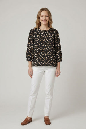 Black | Spotty Print 3/4 Sleeve Relaxed Blouse