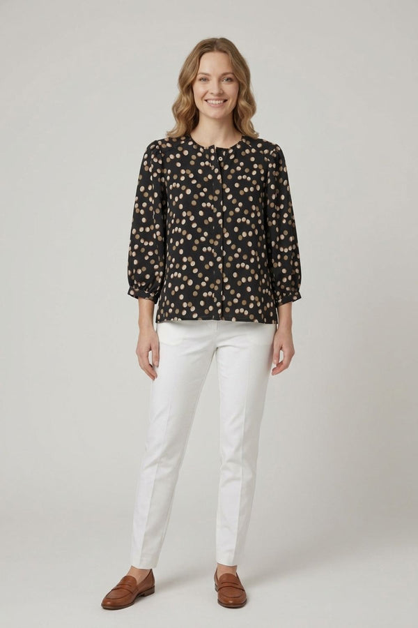 Black | Spotty Print 3/4 Sleeve Relaxed Blouse