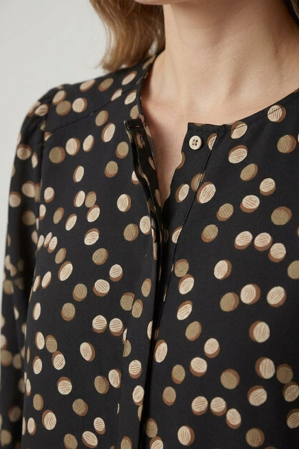 Black | Spotty Print 3/4 Sleeve Relaxed Blouse
