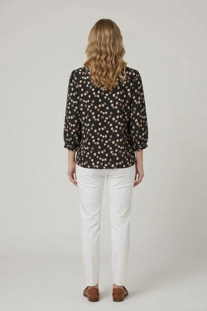 Black | Spotty Print 3/4 Sleeve Relaxed Blouse
