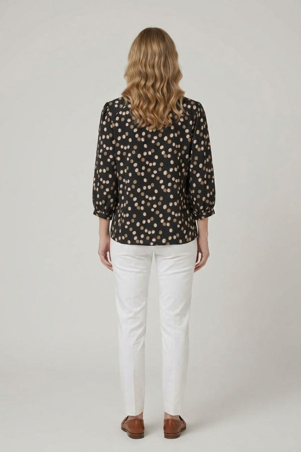 Black | Spotty Print 3/4 Sleeve Relaxed Blouse