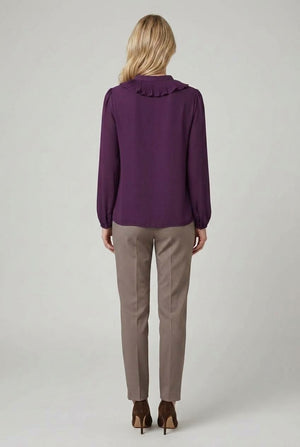 Purple | Ruffle Front Long Sleeve Blouse